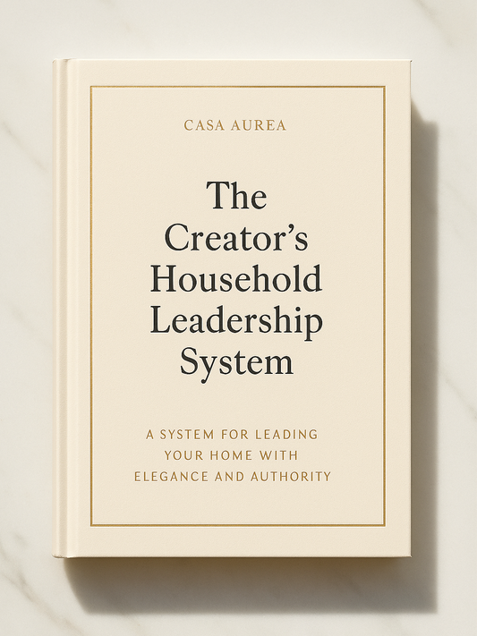 Book titled 'The Creator's Household Leadership System' by Casa Aurea on a light background